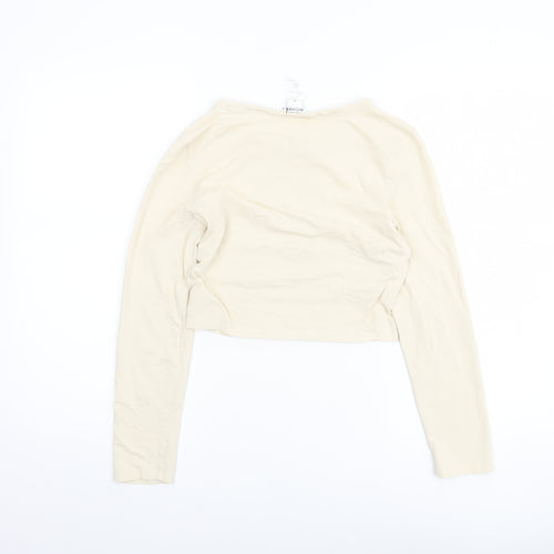 Monki Women Beige Cropped Long Sleeve Rhinestone T-Shirt M