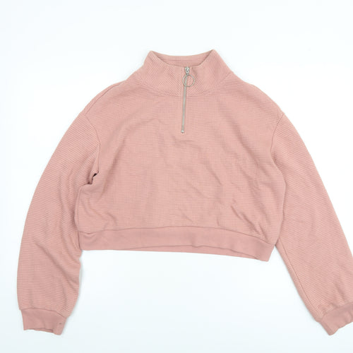 H&M Divided Women's Pink 1/4 Zip Cropped Sweatshirt Size S Cotton Blend