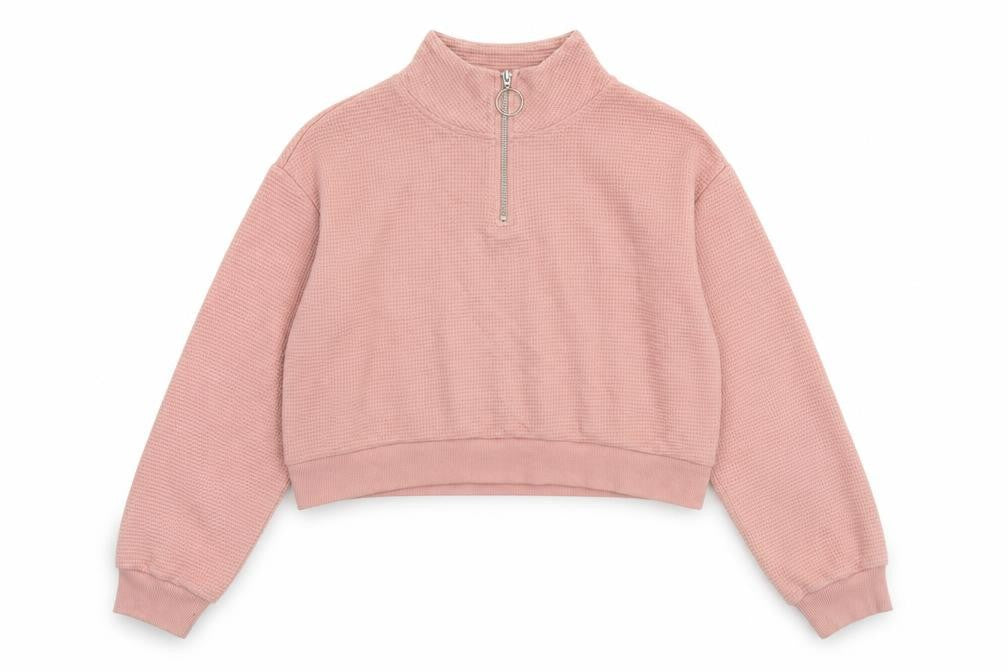 H&M Divided Women's Pink 1/4 Zip Cropped Sweatshirt Size S Cotton Blend