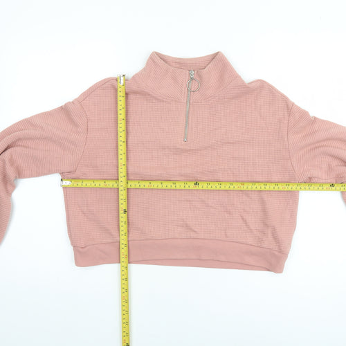 H&M Divided Women's Pink 1/4 Zip Cropped Sweatshirt Size S Cotton Blend