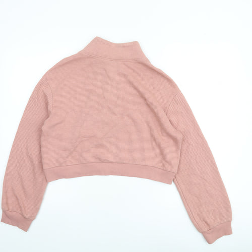 H&M Divided Women's Pink 1/4 Zip Cropped Sweatshirt Size S Cotton Blend
