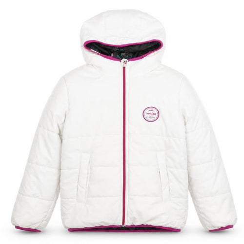 Decathlon Girls White Hooded Puffer Jacket 8 Years Winter Lined Zip Coat