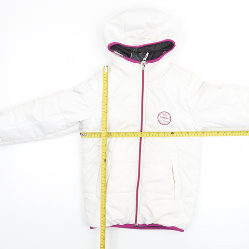 Decathlon Girls White Hooded Puffer Jacket 8 Years Winter Lined Zip Coat