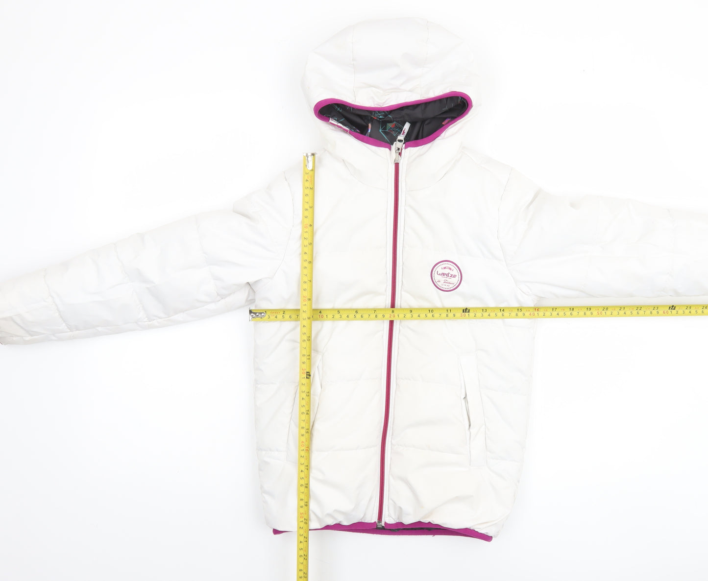 Decathlon Girls White Hooded Puffer Jacket 8 Years Winter Lined Zip Coat