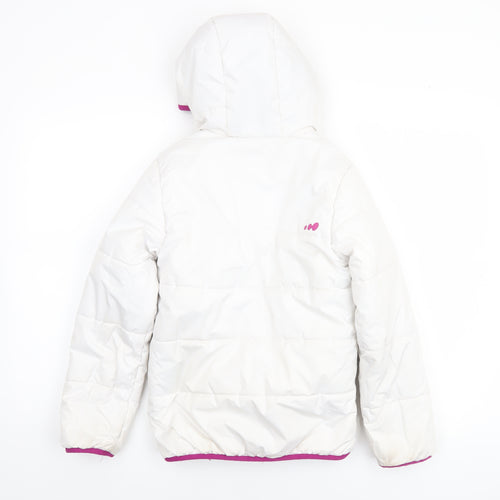 Decathlon Girls White Hooded Puffer Jacket 8 Years Winter Lined Zip Coat