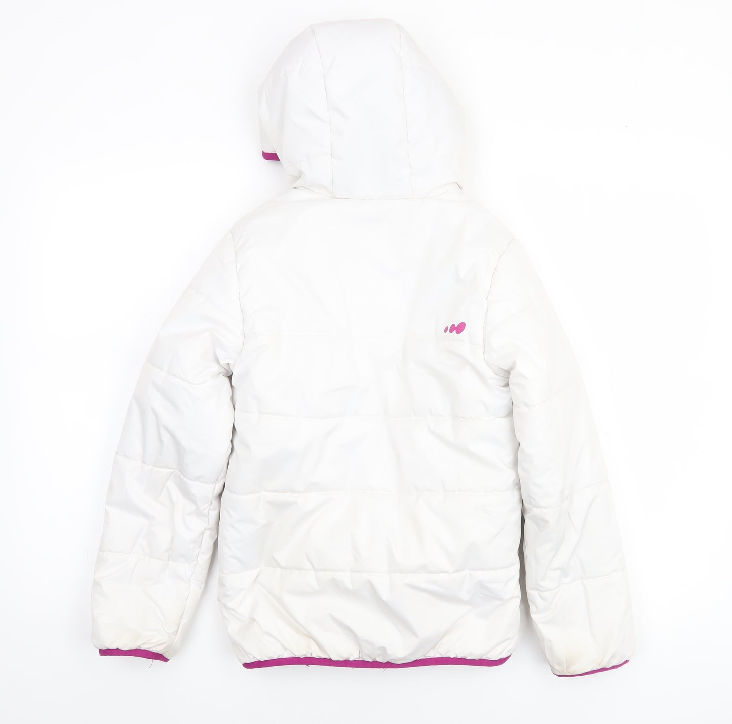 Decathlon Girls White Hooded Puffer Jacket 8 Years Winter Lined Zip Coat