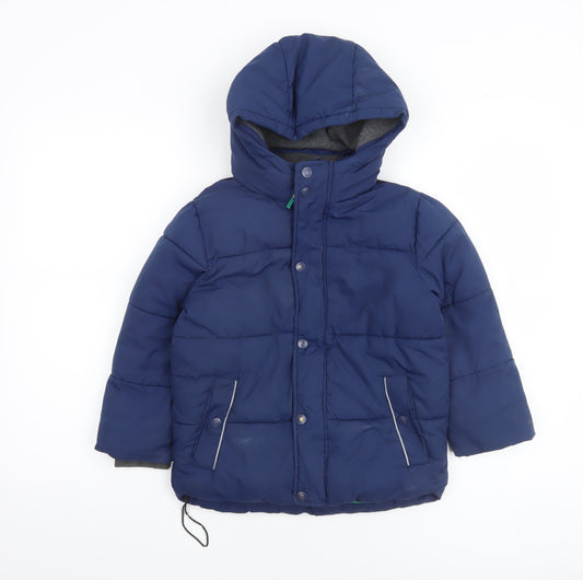 Boden Boys Blue Hooded Puffer Jacket 6-7 Years Lined Winter Coat