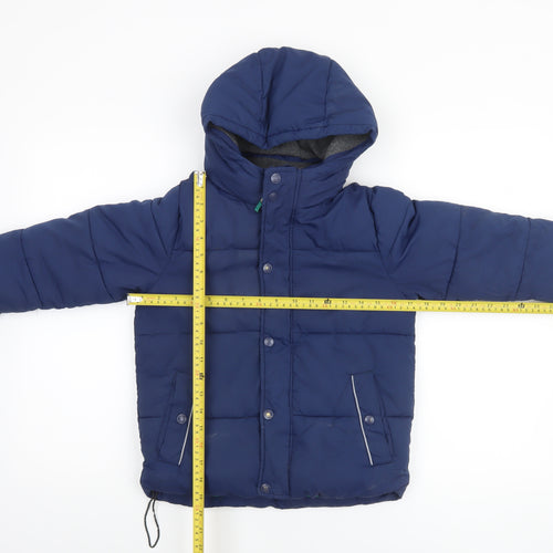 Boden Boys Blue Hooded Puffer Jacket 6-7 Years Lined Winter Coat