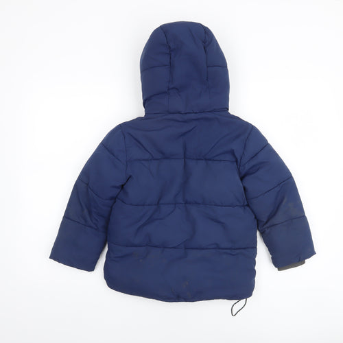 Boden Boys Blue Hooded Puffer Jacket 6-7 Years Lined Winter Coat