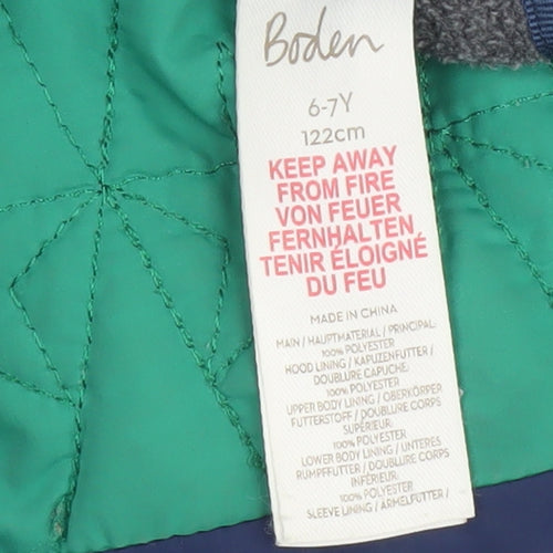 Boden Boys Blue Hooded Puffer Jacket 6-7 Years Lined Winter Coat