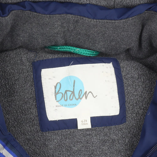 Boden Boys Blue Hooded Puffer Jacket 6-7 Years Lined Winter Coat