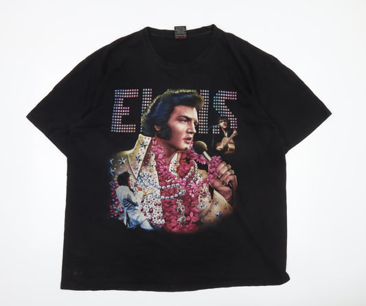 Rock@Tees Mens 2XL Black Elvis Music Retro Graphic Cotton T-Shirt