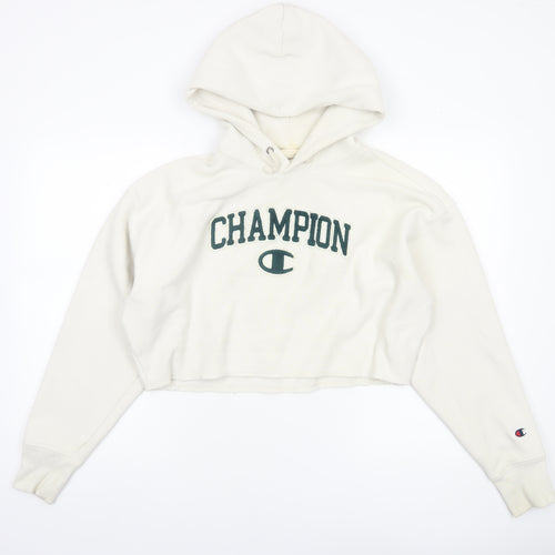 Champion Women's Beige Cropped Hoodie Small Fleece Logo