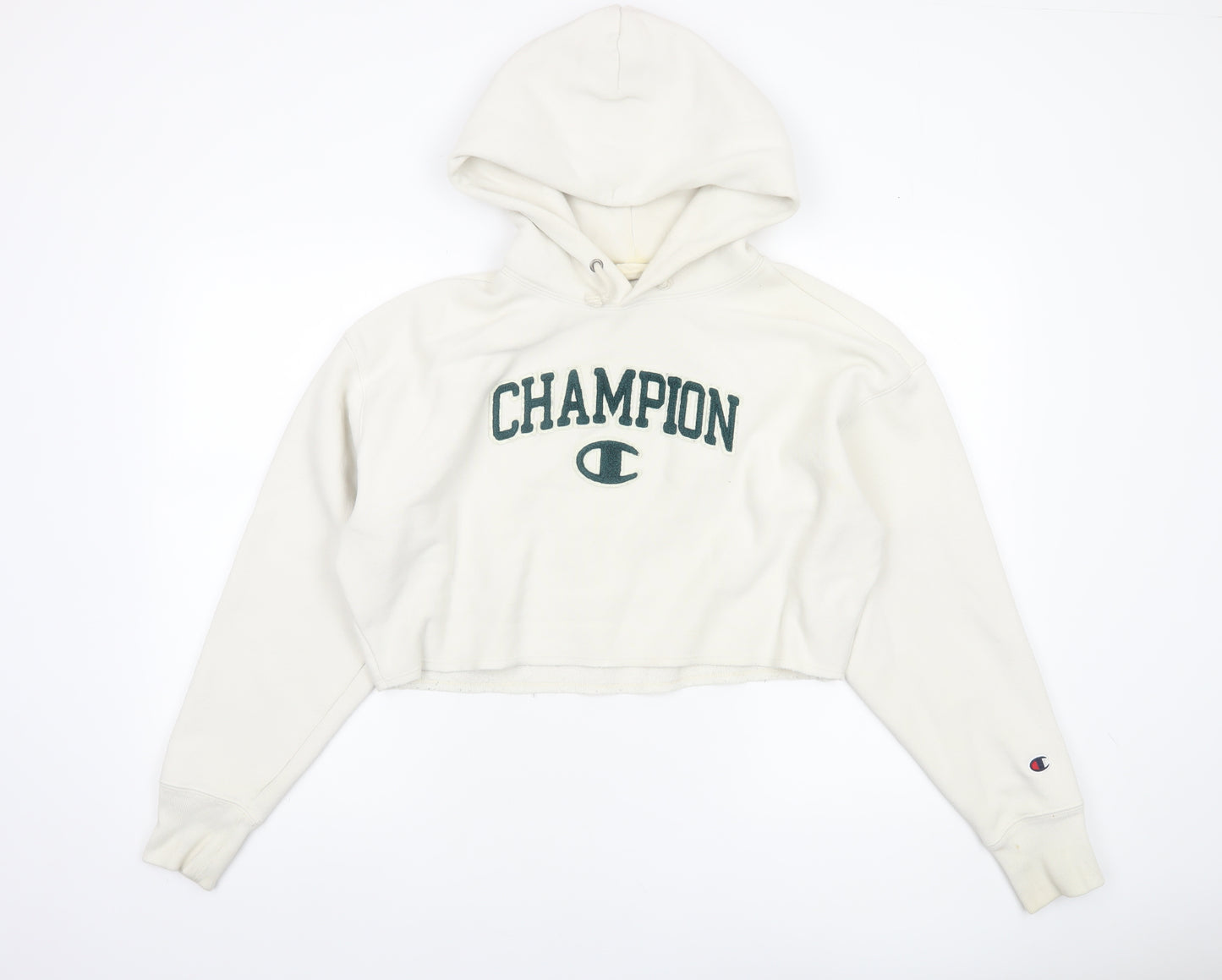 Champion Women's Beige Cropped Hoodie Small Fleece Logo