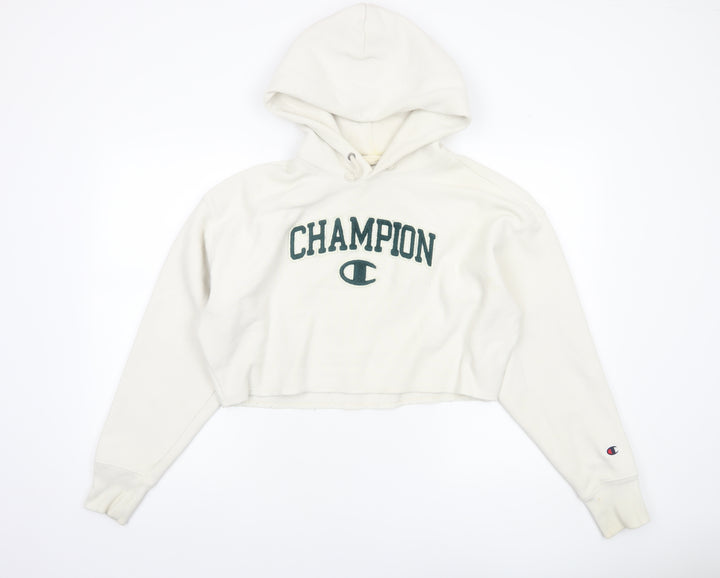 Champion Women's Beige Cropped Hoodie Small Fleece Logo