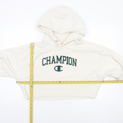 Champion Women's Beige Cropped Hoodie Small Fleece Logo