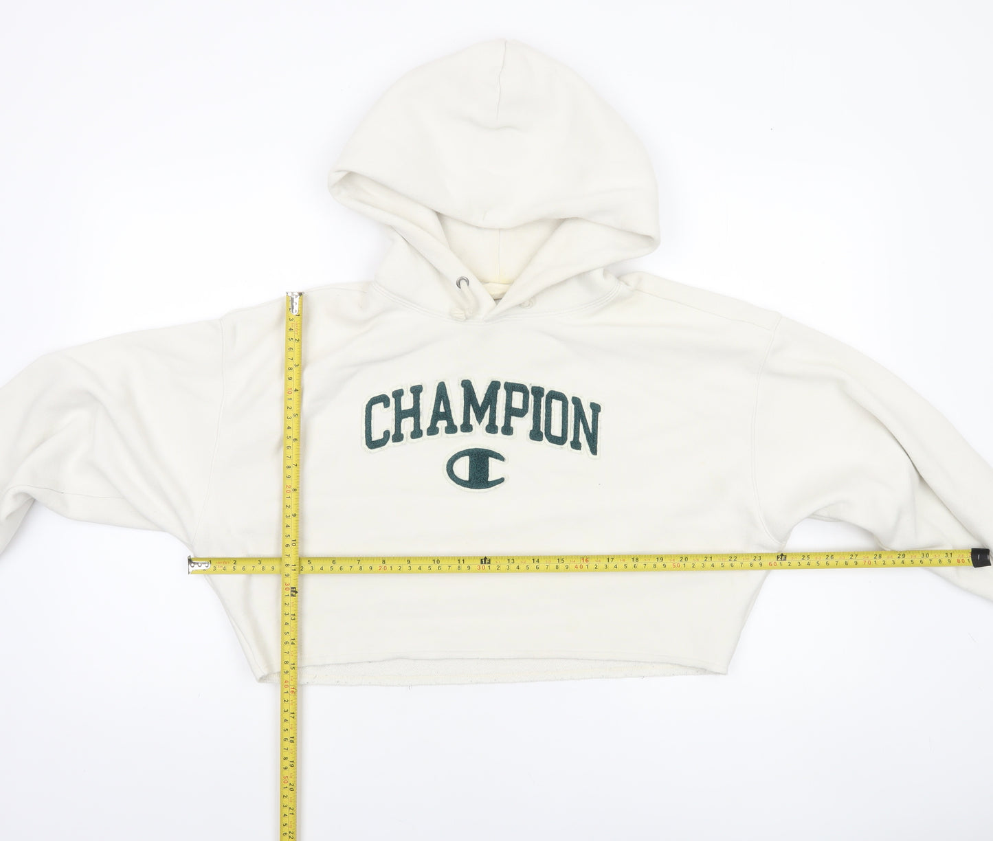 Champion Women's Beige Cropped Hoodie Small Fleece Logo