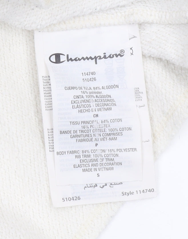 Champion Women's Beige Cropped Hoodie Small Fleece Logo