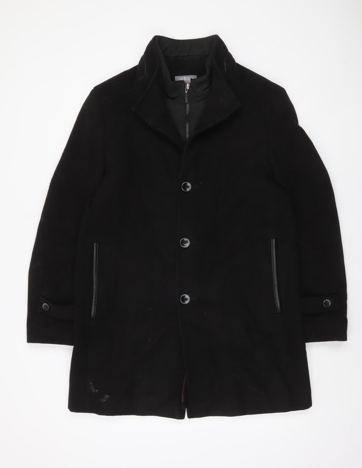 WEIS Men's Black Regular Fit Mid-Length Overcoat Size 50