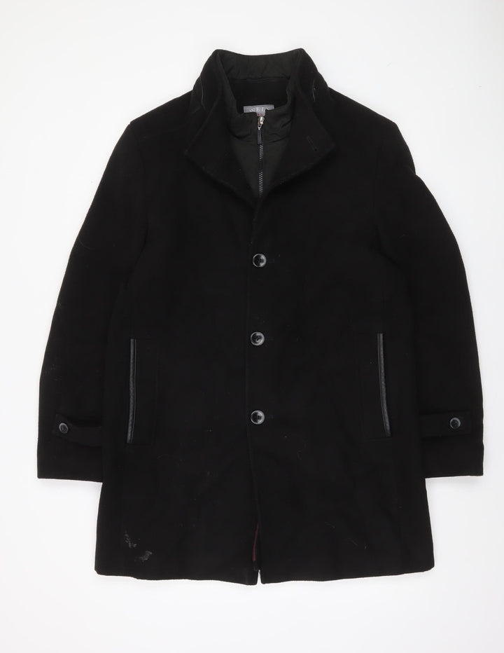 WEIS Men's Black Regular Fit Mid-Length Overcoat Size 50
