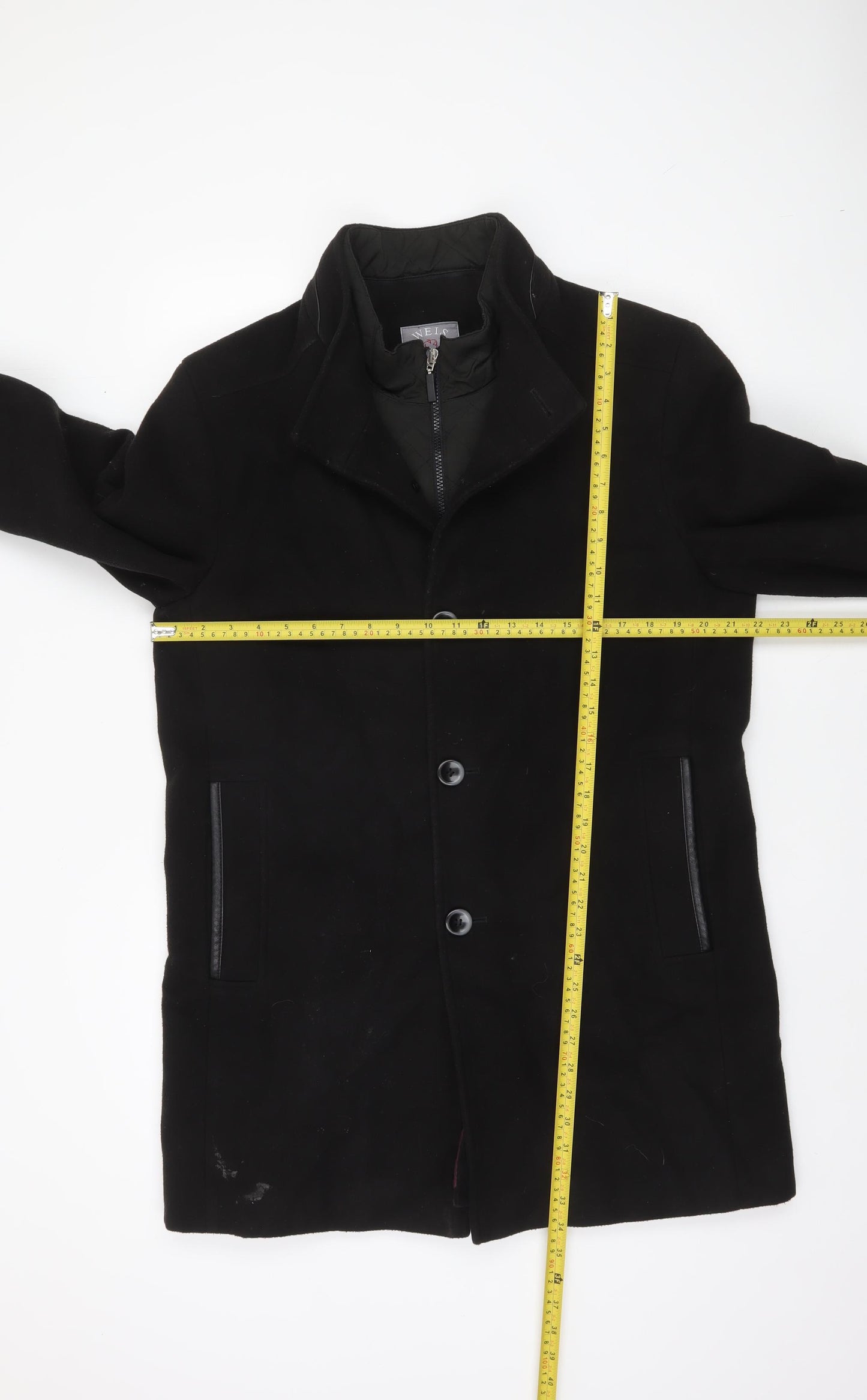 WEIS Men's Black Regular Fit Mid-Length Overcoat Size 50