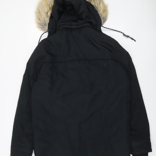 Tommy Hilfiger Men's Black Parka Jacket M Hooded Faux Fur Trim Winter Coat