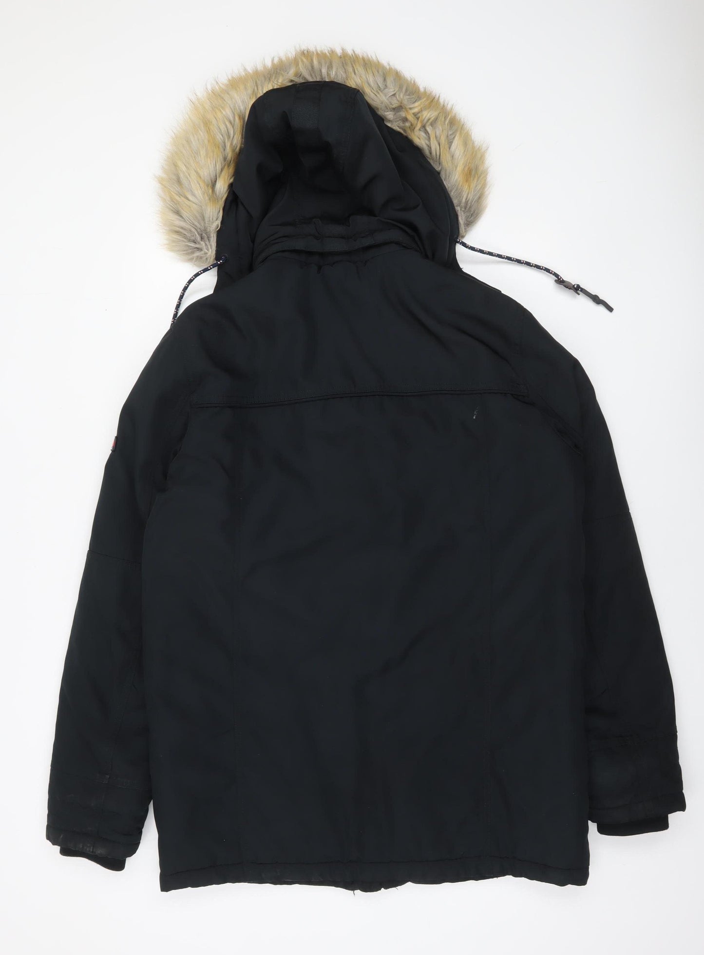 Tommy Hilfiger Men's Black Parka Jacket M Hooded Faux Fur Trim Winter Coat