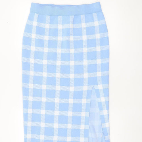 New Look Women's Blue Check Knit Pencil Skirt Size 14