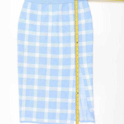 New Look Women's Blue Check Knit Pencil Skirt Size 14