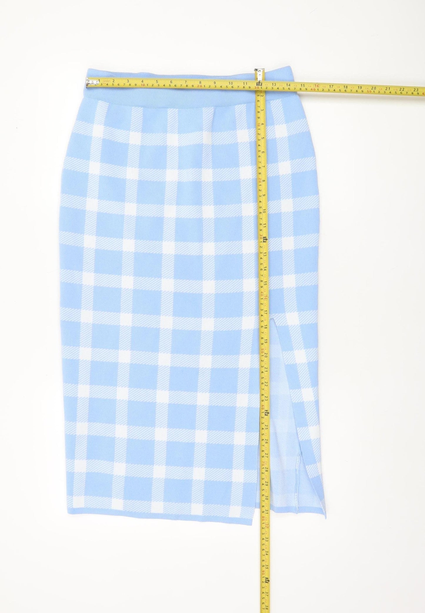 New Look Women's Blue Check Knit Pencil Skirt Size 14