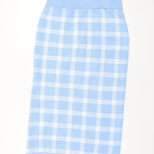 New Look Women's Blue Check Knit Pencil Skirt Size 14