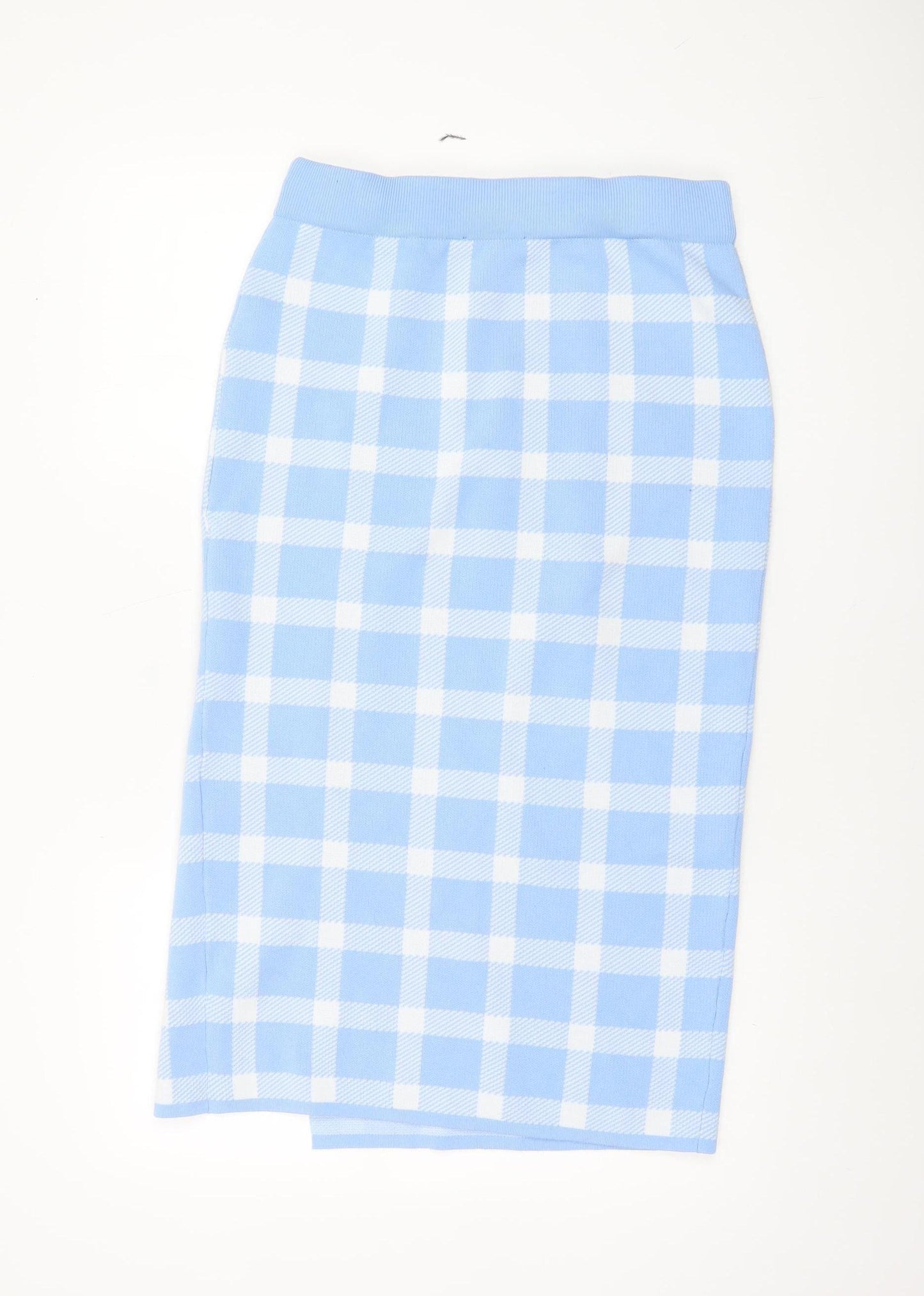 New Look Women's Blue Check Knit Pencil Skirt Size 14