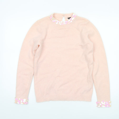 Dorothy Perkins Women Pink Sequin Trim Crew Neck Pullover Jumper UK 10