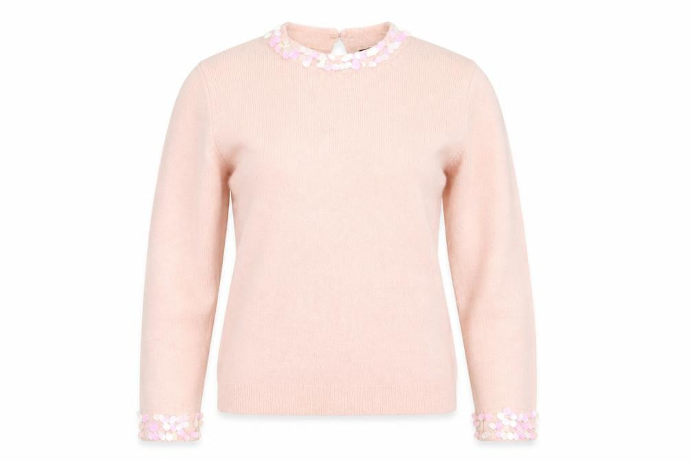 Dorothy Perkins Women Pink Sequin Trim Crew Neck Pullover Jumper UK 10