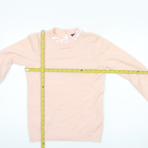 Dorothy Perkins Women Pink Sequin Trim Crew Neck Pullover Jumper UK 10
