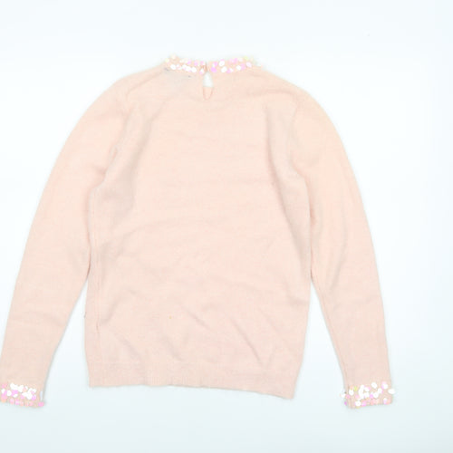 Dorothy Perkins Women Pink Sequin Trim Crew Neck Pullover Jumper UK 10