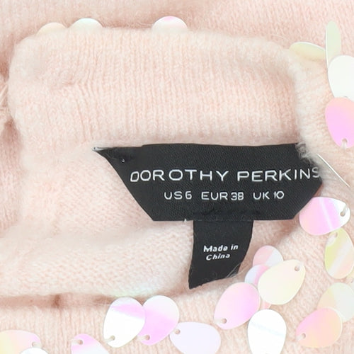 Dorothy Perkins Women Pink Sequin Trim Crew Neck Pullover Jumper UK 10