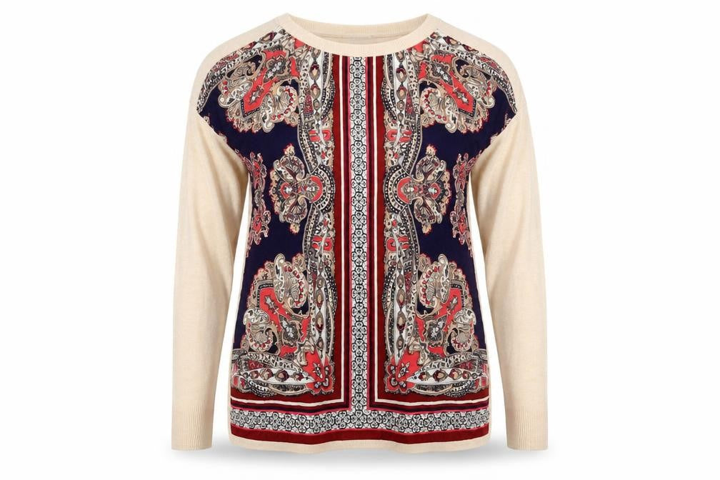 Front view of Oasis women’s multicoloured paisley viscose knit jumper xs