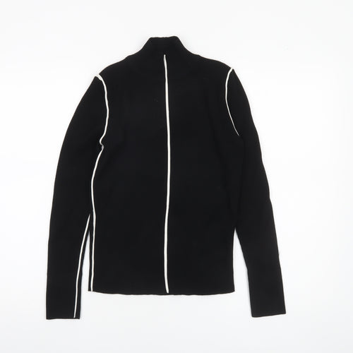 Zara Women Black High Neck Full Zip Knit Jumper Size 14