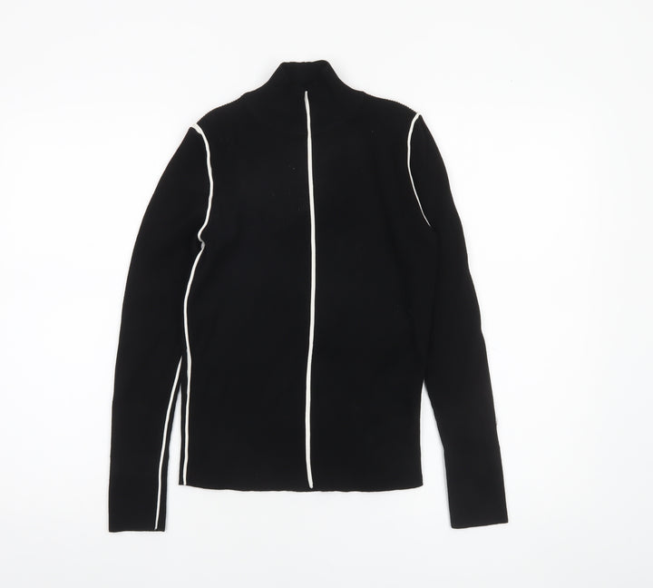 Zara Women Black High Neck Full Zip Knit Jumper Size 14