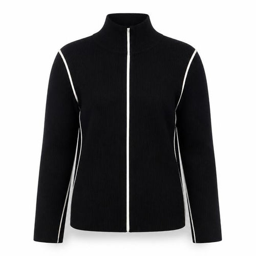 Zara Women Black High Neck Full Zip Knit Jumper Size 14
