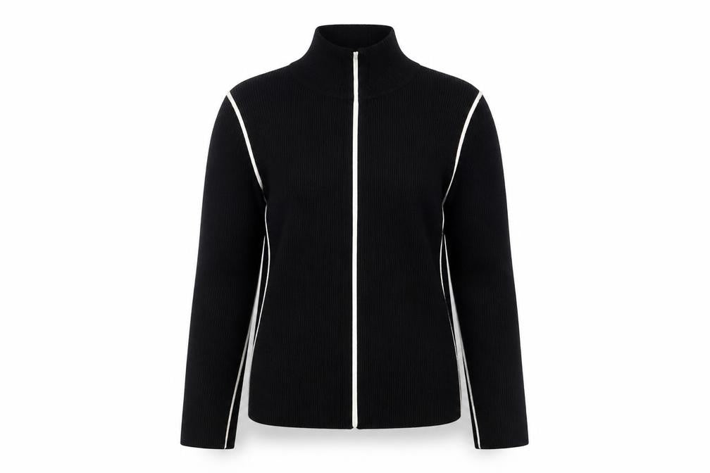 Zara Women Black High Neck Full Zip Knit Jumper Size 14