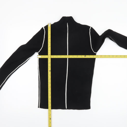Zara Women Black High Neck Full Zip Knit Jumper Size 14