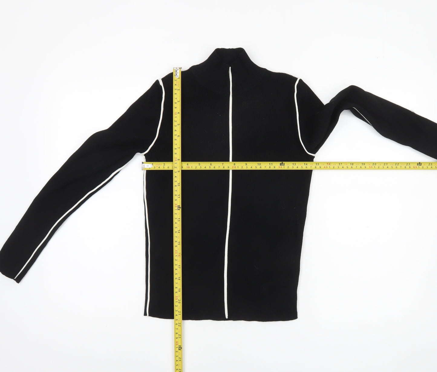 Zara Women Black High Neck Full Zip Knit Jumper Size 14