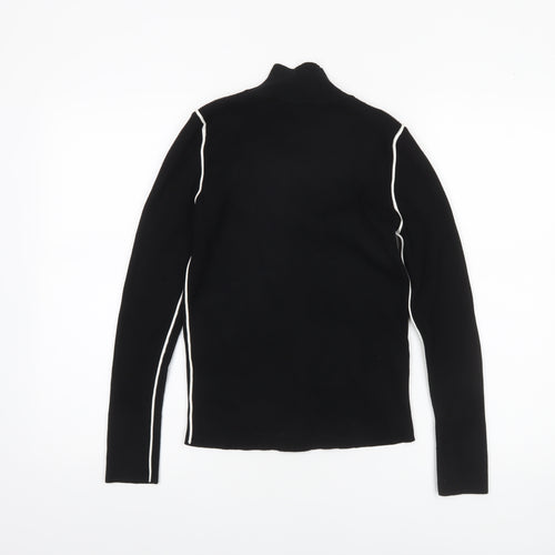 Zara Women Black High Neck Full Zip Knit Jumper Size 14