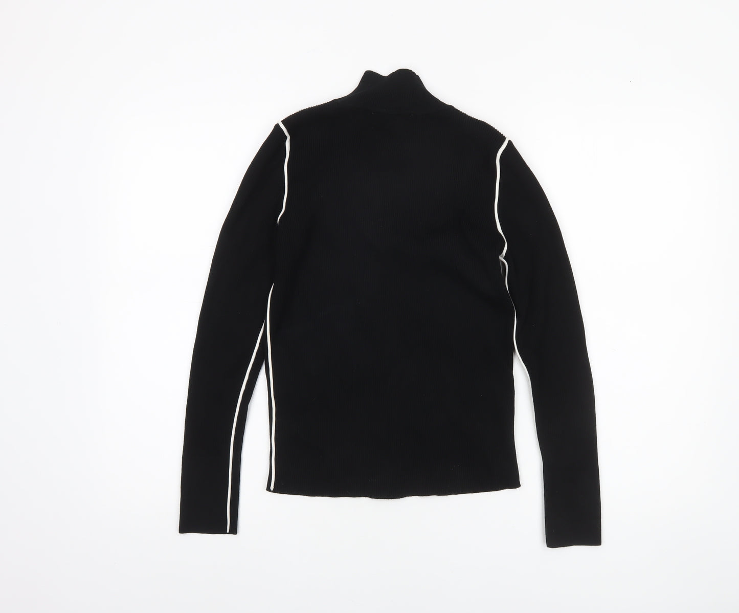Zara Women Black High Neck Full Zip Knit Jumper Size 14