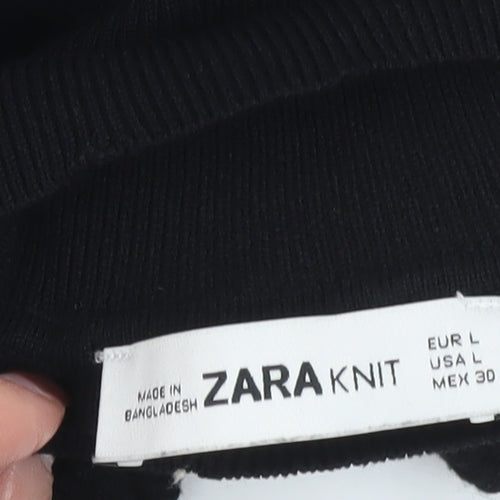 Zara Women Black High Neck Full Zip Knit Jumper Size 14