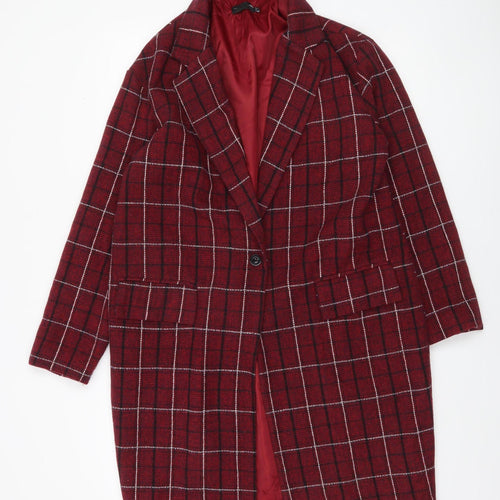 PrettyLittleThing Womens Red Checked Longline Blazer Jacket Size 6