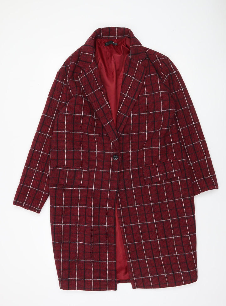 PrettyLittleThing Womens Red Checked Longline Blazer Jacket Size 6