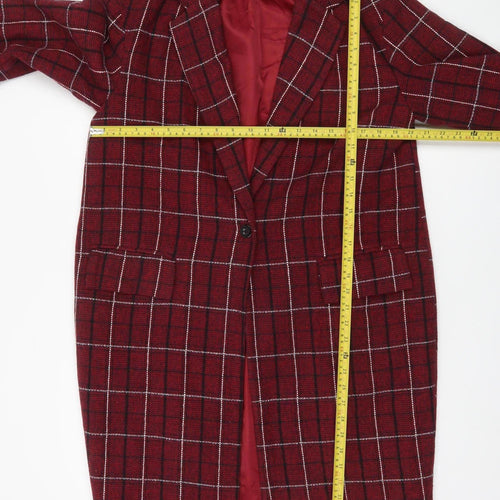 PrettyLittleThing Womens Red Checked Longline Blazer Jacket Size 6